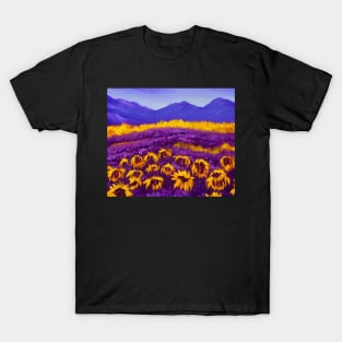 Purple Aesthetic Sunflowers Impressionist Landscape T-Shirt